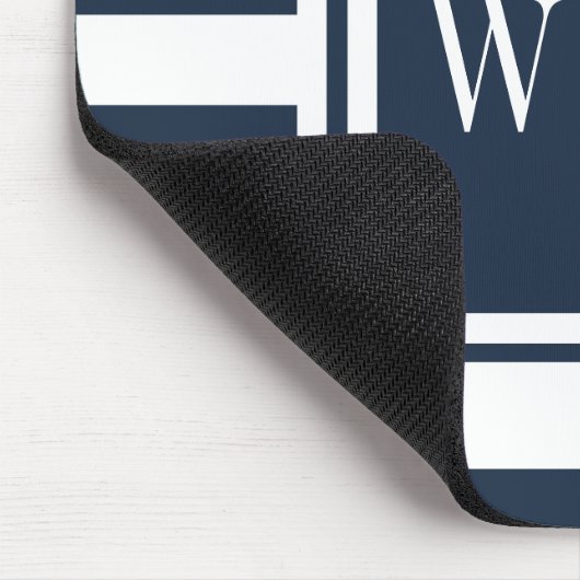 Personalisierter Monogram Navy Blue White Strip Mousepad (Ecke)