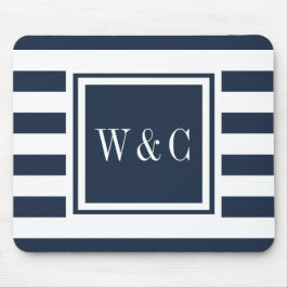 Personalisierter Monogram Navy Blue White Strip Mousepad