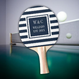 Personalisierter Monogram Navy Blue White Strip Tischtennis Schläger