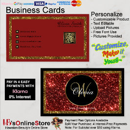 Personalisierter Monogram Red Gold Glitzer QR Code Visitenkarte