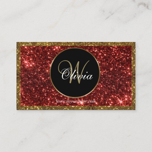 Personalisierter Monogram Red Gold Glitzer QR Code Visitenkarte (Rückseite)