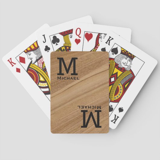 Personalisierter Monogram Rustic Wood Poker Player Spielkarten (Rückseite)