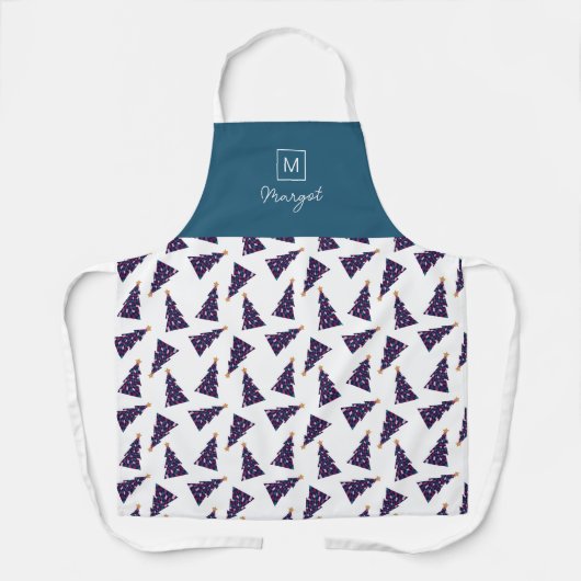 Personalisierter Monogram Scheckter Weihnachtsbaum Schürze (Vorderseite)