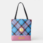 Personalisierter Monogram Script Name blue Tartan  Tasche (Rückseite)