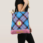 Personalisierter Monogram Script Name blue Tartan Tasche (Von Nahem)