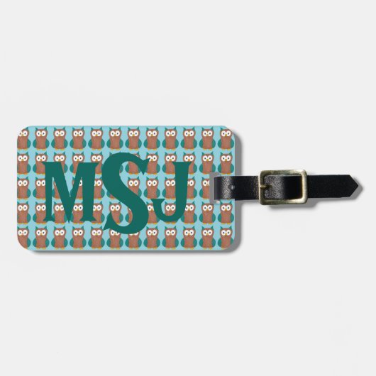 Personalisierter Monogram Wise Brown Barwl Bird Gepäckanhänger (Vorderseite horizontal)