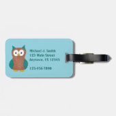 Personalisierter Monogram Wise Brown Barwl Bird Gepäckanhänger (Rückseite horizontal)
