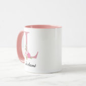 Personalisierter Monogramm-Becher mit rosa Rosen a Tasse (Vorderseite Links)