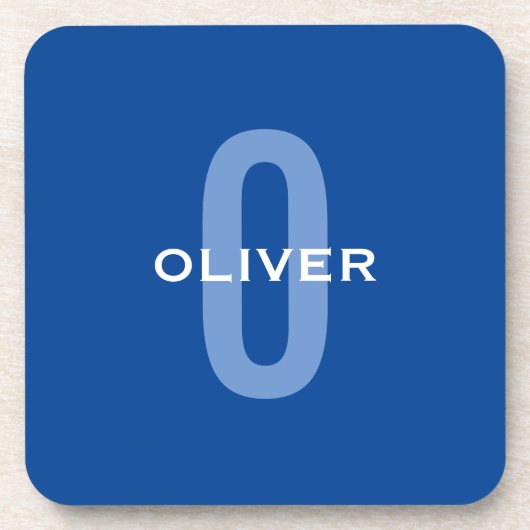 Personalisierter Monogramm blauer Name Getränkeuntersetzer (Vorderseite)