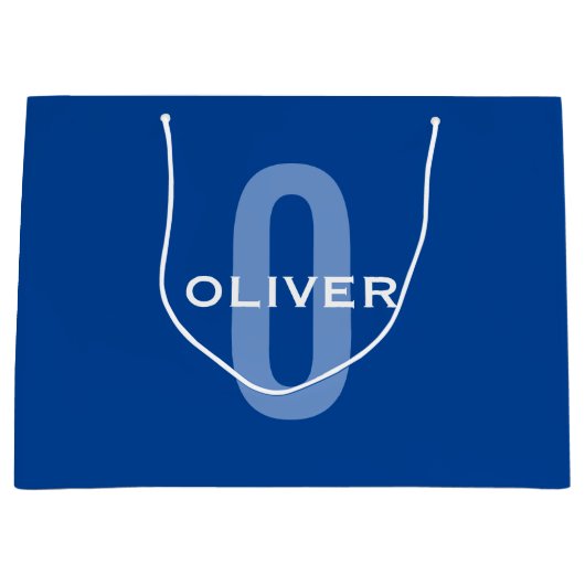 Personalisierter Monogramm blauer Name Große Geschenktüte (Vorderseite)