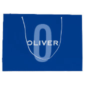 Personalisierter Monogramm blauer Name Große Geschenktüte (Rückseite)