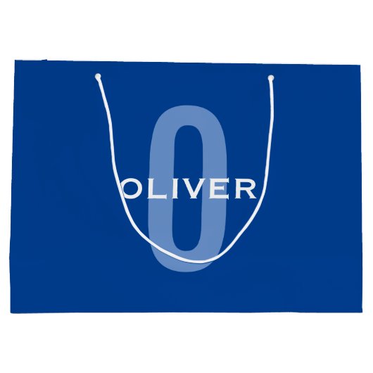 Personalisierter Monogramm blauer Name Große Geschenktüte (Rückseite)