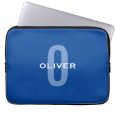 Personalisierter Monogramm blauer Name Laptopschutzhülle (Vorderseite)