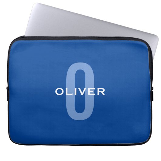 Personalisierter Monogramm blauer Name Laptopschutzhülle (Vorderseite)
