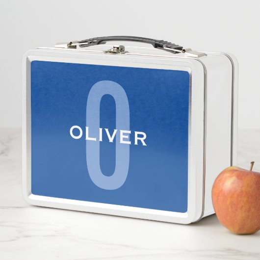 Personalisierter Monogramm blauer Name Metall Brotdose (Beispiel)