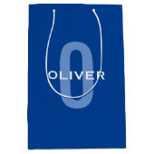 Personalisierter Monogramm blauer Name Mittlere Geschenktüte (Vorderseite)