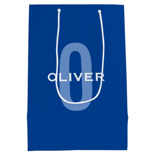 Personalisierter Monogramm blauer Name Mittlere Geschenktüte (Rückseite)