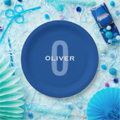 Personalisierter Monogramm blauer Name Pappteller (Party)