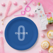 Personalisierter Monogramm blauer Name Pappteller (Party)