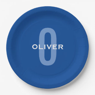 Personalisierter Monogramm blauer Name Pappteller