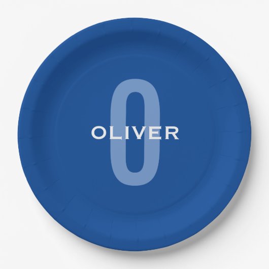 Personalisierter Monogramm blauer Name Pappteller (Vorderseite)