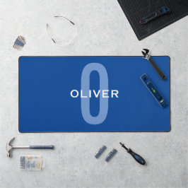 Personalisierter Monogramm blauer Name Schreibtischunterlage