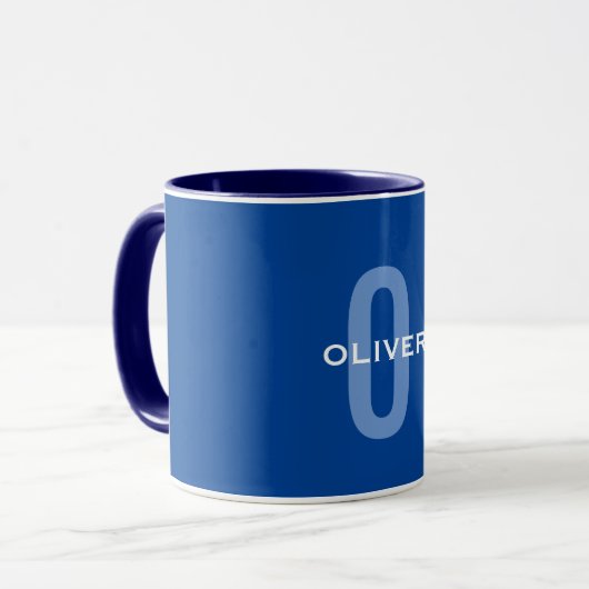 Personalisierter Monogramm blauer Name Tasse (Vorderseite Links)
