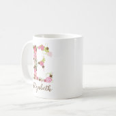 Personalisierter Monogramm-Blumenbuchstabe E Kaffeetasse (Vorderseite Links)