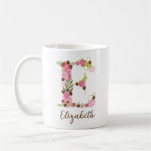Personalisierter Monogramm-Blumenbuchstabe E Kaffeetasse (Links)