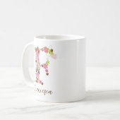 Personalisierter Monogramm-Blumenbuchstabe F Kaffeetasse (Vorderseite Links)
