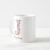 Personalisierter Monogramm-Blumenbuchstabe J Kaffeetasse (Vorderseite Links)