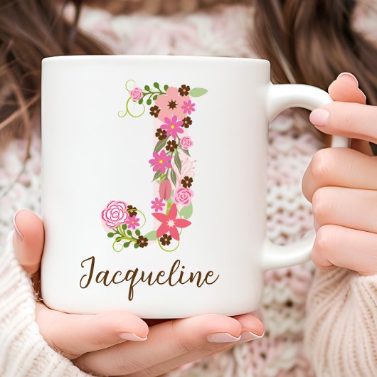 Personalisierter Monogramm-Blumenbuchstabe J Kaffeetasse