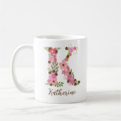 Personalisierter Monogramm-Blumenbuchstabe K Kaffeetasse (Links)