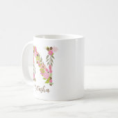 Personalisierter Monogramm-Blumenbuchstabe N Kaffeetasse (Vorderseite Links)