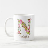 Personalisierter Monogramm-Blumenbuchstabe N Kaffeetasse (Links)