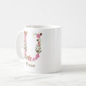 Personalisierter Monogramm-Blumenbuchstabe U Kaffeetasse (Vorderseite Links)