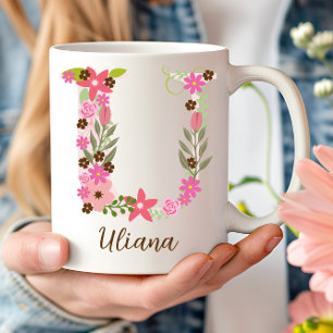 Personalisierter Monogramm-Blumenbuchstabe U Kaffeetasse