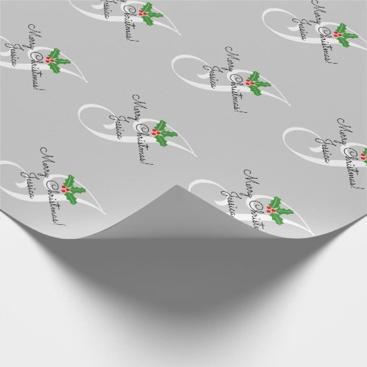 Personalisierter Monogramm-Brief J chic grau Weihn Geschenkpapier (Ecke)