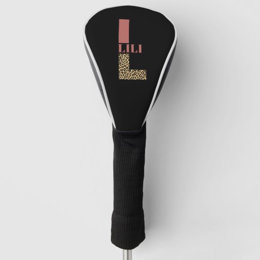 Personalisierter Monogramm-Buchstabe L Rosa Leopar Golf Headcover (Vorderseite)