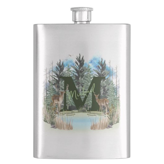 Personalisierter Monogramm-Buchstaben für Wasserfa Flachmann (Vorderseite)