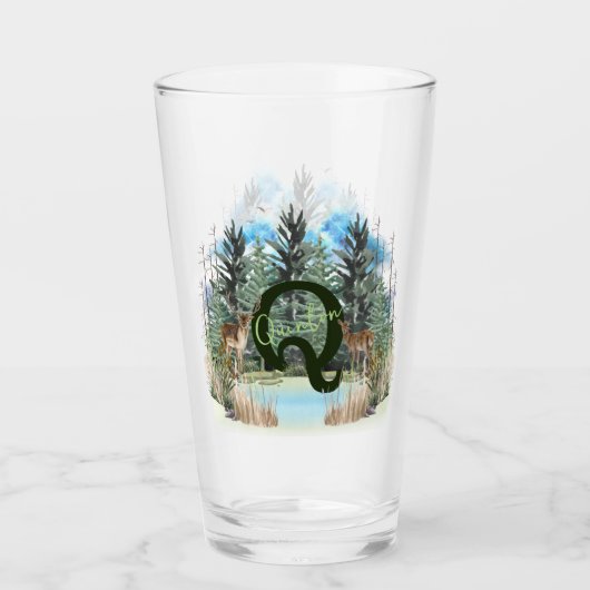 Personalisierter Monogramm-Buchstaben Q Glas (Vorderseite)