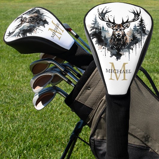 Personalisierter Monogramm-Elchwald Golf Headcover