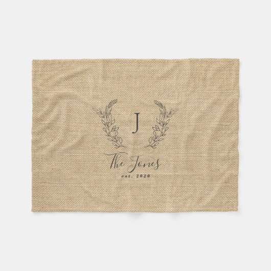 Personalisierter Monogramm Familienname rustikal Fleecedecke (Vorderseite (Horizontal))