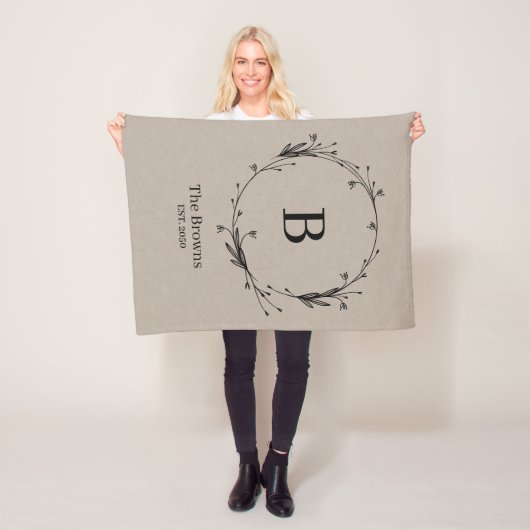 Personalisierter Monogramm Familienname Rustikale Fleecedecke (Beispiel)