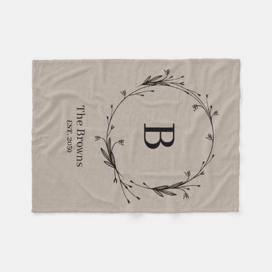 Personalisierter Monogramm Familienname Rustikale Fleecedecke (Vorderseite (Horizontal))