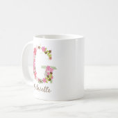 Personalisierter Monogramm Floral Letter G Kaffeetasse (Vorderseite Links)