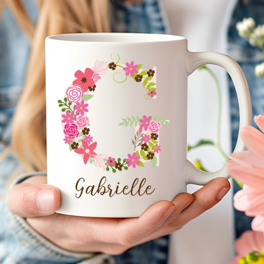 Personalisierter Monogramm Floral Letter G Kaffeetasse