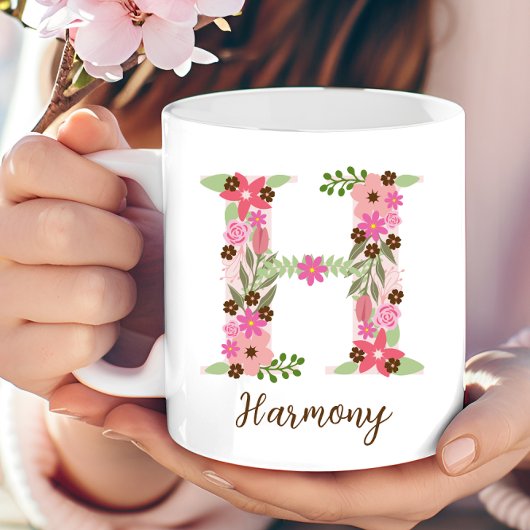 Personalisierter Monogramm Floral Letter H Kaffeetasse