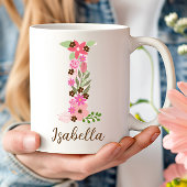 Personalisierter Monogramm-Floral-Letter I Kaffeetasse