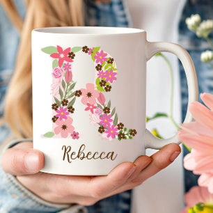 Personalisierter Monogramm Floral Letter R Kaffeetasse